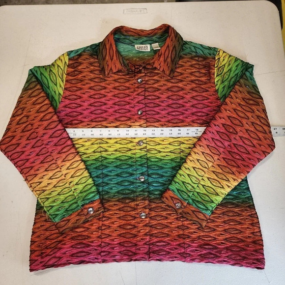 Chico's Women's Multi Color Oval Knit Collared Jacket Size XL - Picture 7 of 9